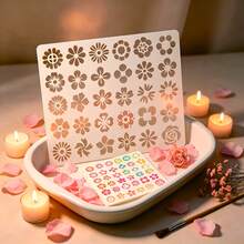 1 Floral Pattern Painting Stencil, 6x6 Inches; Features Four-Petal And Six-Petal Flowers, Sunflowers, Wreaths, Roses, And Other Floral Motifs; Fresh, Natural Spring Design With Woodland Botanical Elements. - Sets - View 7