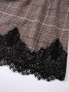 EARO Women's Vintage Plaid Mini Skirt, Exquisite Lace Trim Patchwork, Fashionable Retro Versatile, Elegant Elegant - Black and Brown - View 6