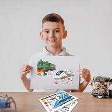 24pcs High-Speed Train DIY Children Stickers, Make A Face Design Train Image, Parent-Child Interactive Puzzle Toy, Develop Children's Brain, Holiday Party Gift, Gift Wrapping Sticker, Kindergarten Toy, Can Be Used For Home Decor, Stick On Table, Notebook, Balloon, Luggage, Refrigerator, Etc. - Mixed Color - View 5
