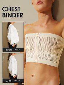 1件女款胸部壓縮背心 可調節無縫拉鍊束胸上衣 胸部束縛內衣 Les Breast Binder - 杏色 - 查看 1