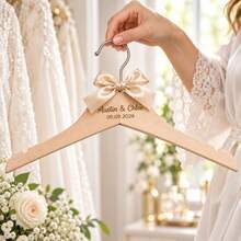 1pc Personalized Engraved Wedding Wooden Hanger, Custom Names & Date Bridal Dress Hanger With Satin Ribbon Bow, Wedding Keepsake, Bridal Shower Gift For Bride, Wedding Photo Prop - Multicolor - View 11