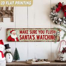 2D Flat, 1pc, Vintage "Make Sure Santa Is Watching!" Metal Sign Christmas Decor, Rustic Style Wall Decoration, Suitable For Bathroom, Christmas, Holiday Season, Home, Office, Decorative Sign (Random Style) - A - View 6