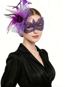 Women's 1920s Vintage Lace Veil Masquerade Mask, Suitable For Carnival Party, Festival, Evening Party, Ball, Detachable Hair Accessory And Mask, Halloween - Multicolor - View 2