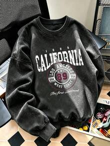 Women's New Minimalist Winter Letter Print Casual Crew Neck Fashion Versatile Tie-Dye Sweatshirt - Black - View 2