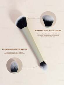 1pc Dual-Ended Multi-Function Makeup Brush, Suitable For Foundation, Concealer, Highlighter, Blush, Holiday Makeup Brush Set - Beige - View 2