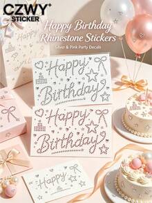 2pcs Happy Birthday Rhinestone Letter Theme Decorative Sticker Set, With Exclusive Tweezers, Self-Adhesive, Luxury Shiny Party Rhinestone Decor Stickers, With Heart Star Bow Patterns, Suitable For Birthday Cake Decoration, Gift Box Packaging, Party Balloon Decoration, Gift Wrapping Decoration Stickers - Happy Birthday Rhinestone Sticker - View 1