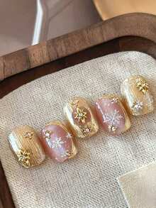 5pcs Christmas Gold Star Nail Art Metal Charms, 3D Octagonal Star Rhinestone Design Luxury Winter Christmas Nail Decoration For DIY Christmas Nails - Multicolor - View 3