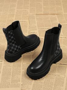 Women's 2026 New Spring/Autumn Single Boot, Thick Sole Slim Chelsea Ankle Boots - Black - View 2