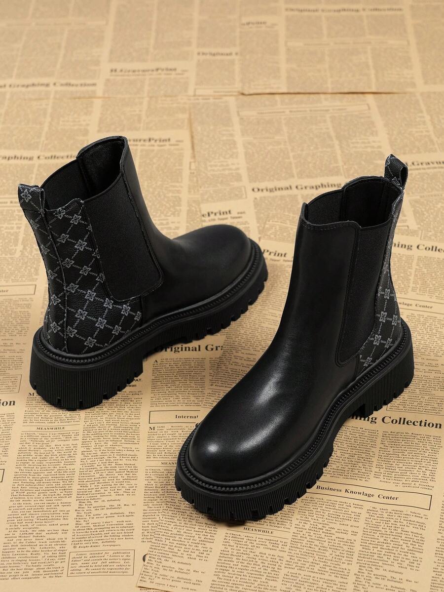 Women's 2026 New Spring/Autumn Single Boot, Thick Sole Slim Chelsea Ankle Boots - Black - View 1