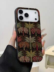 1pc 2D Printed Palm Tree Pattern, Popular Classic New Premium Feel, Retro Luxury Style, Faux Leather Texture, Dustproof Waterproof Soft Shell, Suitable For IPhone18/17/16/15/14/13/12/11/Pro/ProMax/X/XR/XS/XSMAX/7/8/PLUS/Air/Se2/3, Perfect Gift For Friends, Family, Couples, Yourself, Birthday, Holiday. - Black - View 3