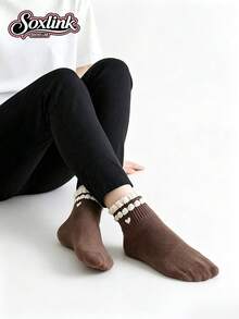 5 Pasang Kaos Kaki Pendek Wanita Vintage Maillard dengan Hiasan Rumbai, Kaos Kaki Kasual Motif Hati Kecil Musim Semi/Musim Gugur, Warna Kopi Lembut, Kaos Kaki Pendek Serbaguna untuk Mahasiswa/Komuter - MultiWarna - View 6