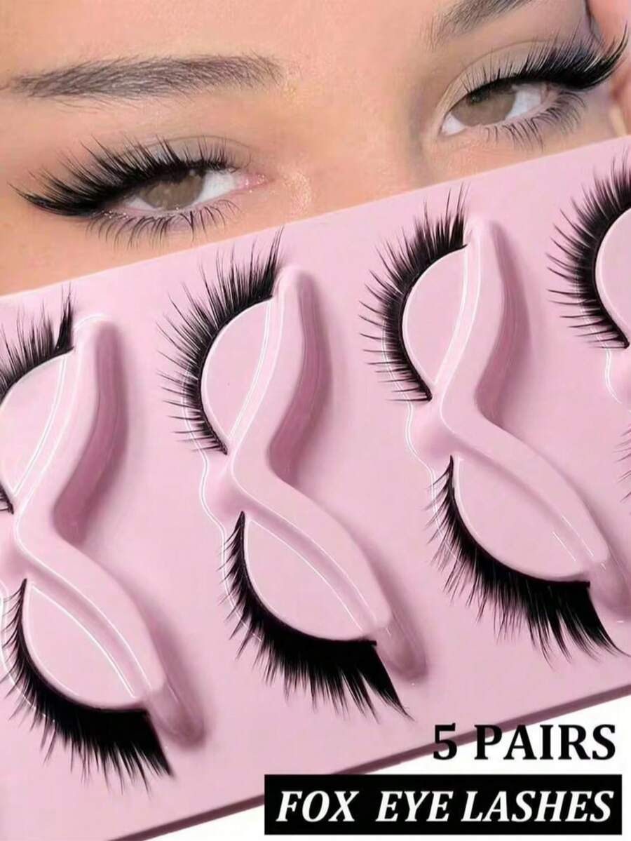5 Pairs New Fox Eye/Cat Eye False Eyelashes, Create Charming Makeup, Natural Curl And Length, Sexy Eyelashes Enhance Charm, Suitable For Halloween - View 1
