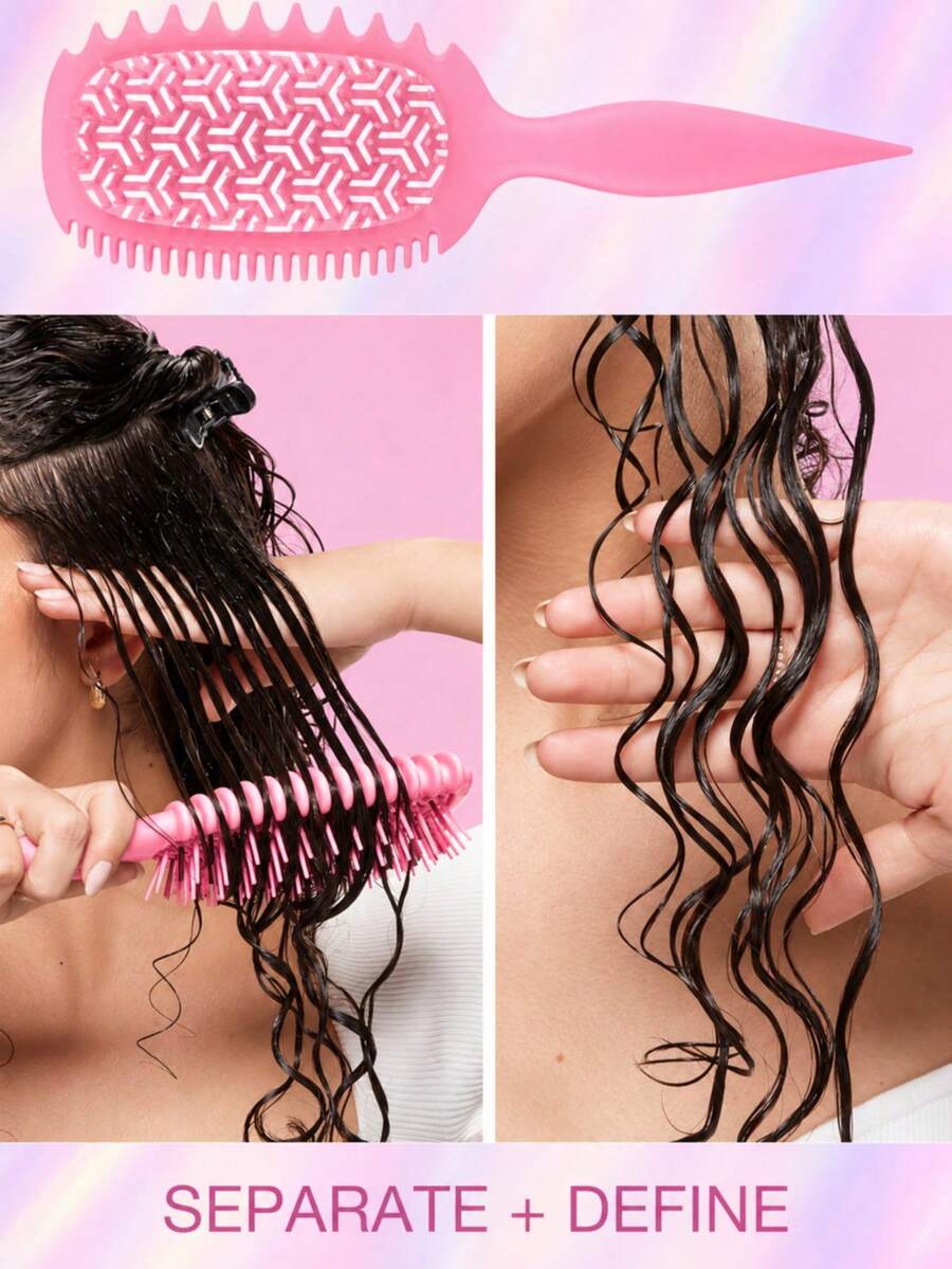 Curl Defining Hair Brush With Brush Cleaning Claw, Detangling Styling Comb For Curly Wavy Hair, Vent Design With Flexible Pins, Wide Tooth Side & Pointed Tail Handle, Wet And Dry Hair Styling Tool For Daily Hair Care And Curl Definition - Multicolor - View 1