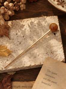 1pc Vintage Elegant Minimalist Round Ball Hair Stick Women Hair Accessory For Daily, Holiday And Party Wear - Multicolor - View 3