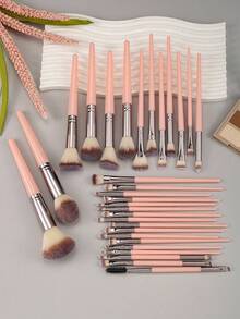 30-Piece Professional Makeup Brush Set, With Velvet Storage Bag, Soft Bristles, Easy To Carry, Includes Foundation Brush, Eyeshadow Brush, Blending Brush, - Pink - View 8