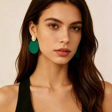 Vintage Gold Sun Pattern Earring Base Matte Green Oval Long Dangle Earrings Women's Vacation Style Exaggerated Earrings - Multicolor - View 14