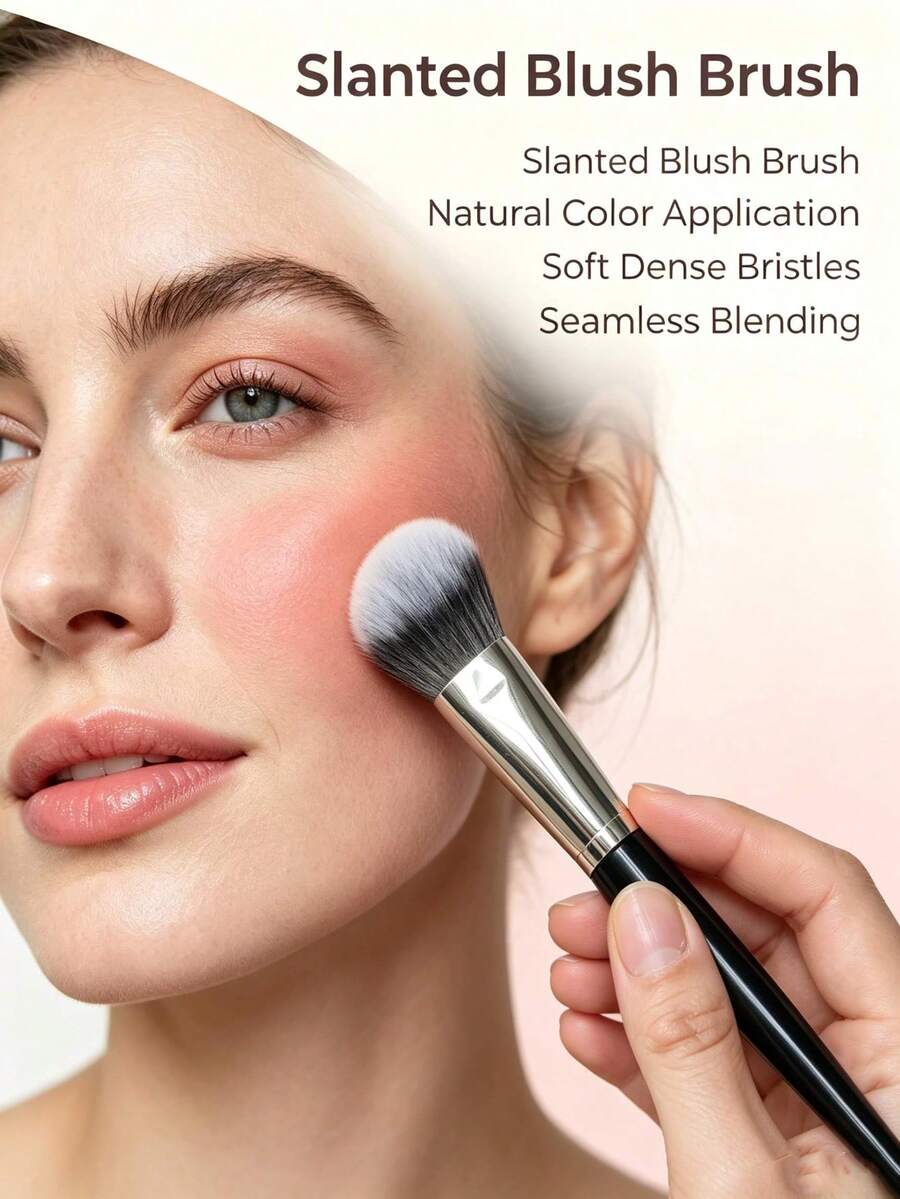 Angled Blush Brush, Soft Dense Synthetic Bristles, For Natural Blush And Contour Makeup, Portable Professional Facial Makeup Tool - Multicolor - View 1