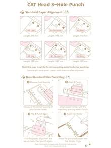 16x9.3x6cm Cute Cat Head 3-Hole Punch For Scrapbook Loose Leaf Paper, Blue/Pink Planner Hole Punch With Alignment Guide Compatible With A5,A6,A7,A8 Mini,B5 And Custom Sizes, Multi-Size Binder Refill Pages Punching Craft Tool - A - View 11