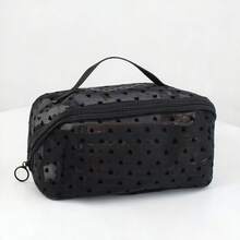 1pc Minimalist Flocked Heart-Shaped Mesh Handbag, Transparent Large Capacity Storage, Suitable For Short Trips And Bedroom Organization, Can Be Used As A Gift For Friends - Black - View 2
