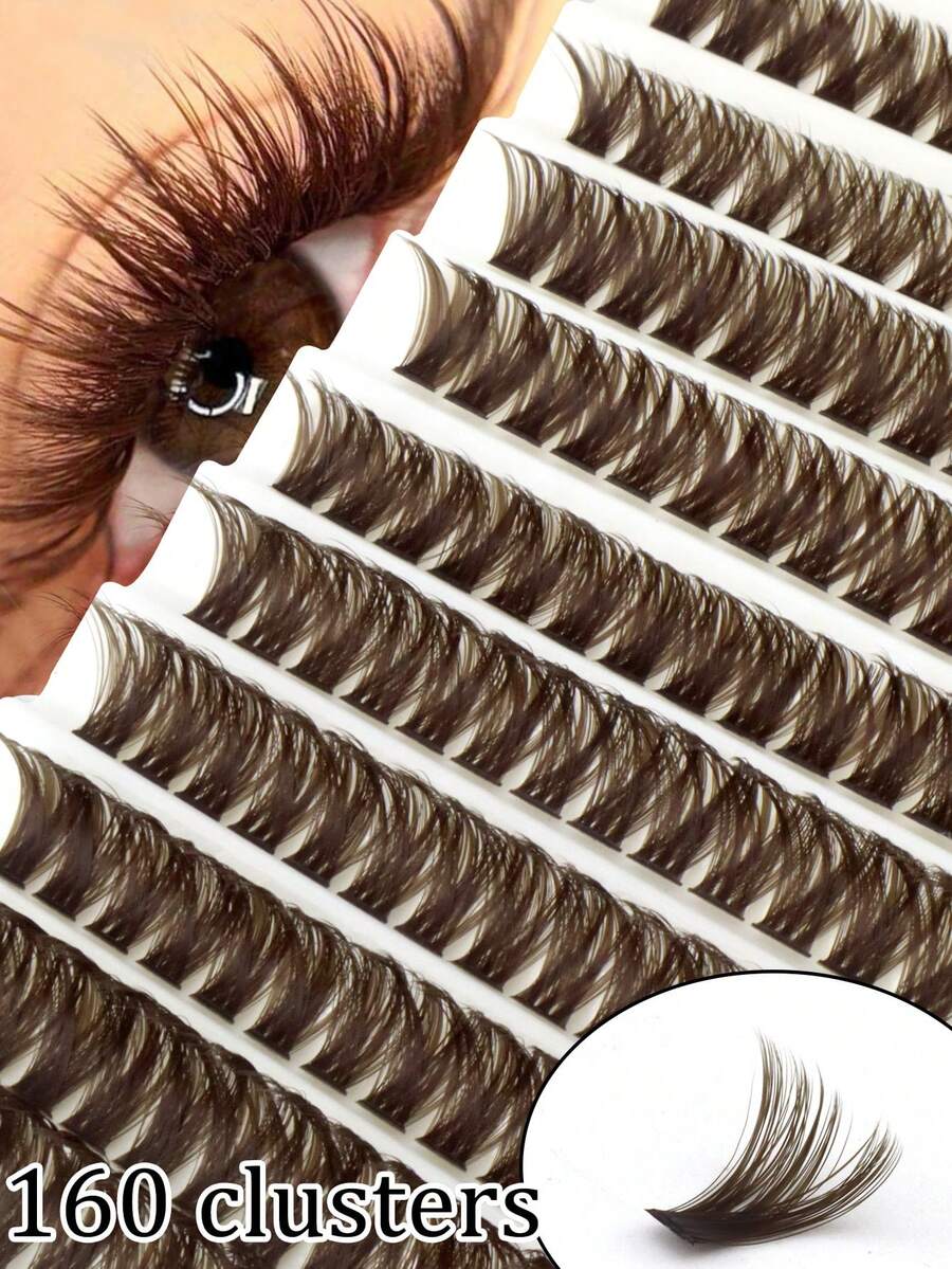 160 Clusters Brown Fluffy Eyelashes 100D Curl Colorful Dense Coffee ...