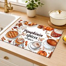1pc Pumpkin Spice Autumn Kitchen Table Mat, Coffee Waffle Cinnamon Dessert Print Placemat, Pumpkin Spice Table Mat, Thanksgiving Coffee Countertop Mat, Autumn Kitchen Dining Room Tabletop Home Decor - Multicolor - View 4