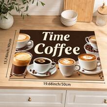 1件咖啡主題餐墊，拿鐵咖啡杯與咖啡豆 Time Coffee 文字印花餐墊，咖啡桌墊，咖啡機檯面墊，咖啡吧桌面裝飾墊，廚房與用餐居家裝飾 - 彩色 - 查看 15