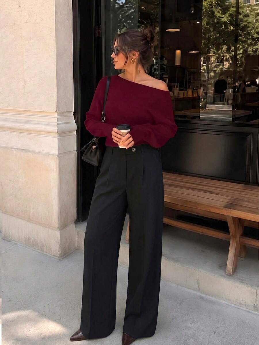 Da Jade Women's Elegant High-Waisted Pleated Wide Leg Suit Pants With Button Back Pockets, Straight Leg Trousers With Pockets, Suitable For Daily Commute, Vacation, Weekend Travel - Black - View 1