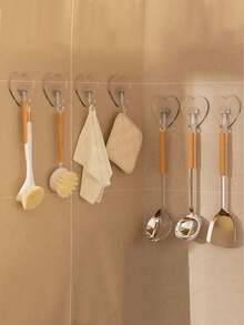 10/20/30pcs Strong Transparent Self-Adhesive Wall Hooks, Casual Style, No Drilling Easy Installation, Plastic Heart-Shaped Practical Hooks, Suitable For Kitchen And Bathroom, Wall-Mounted Storage Rack, Bathroom Storage Shelf - Multicolor - View 6