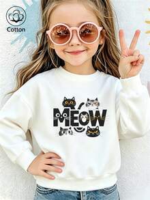 هودي أطفال كرتوني عصري بتصميم قطة MEOW - أبيض - مشاهدة 10