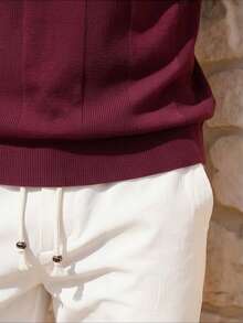 ALTZTAR Men's Turn-Down Collar Short Sleeve Knit Top - Burgundy - View 5
