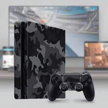 Dark Gray Camouflage Pattern Vinyl Sticker Set Compatible With PS4 Slim, Full Set Includes Console Sticker + 2 Controller Stickers, Premium PVC Material, Scratch-Resistant And Wear-Resistant, Removable Without Residue Game Console Decorative Film - View 2