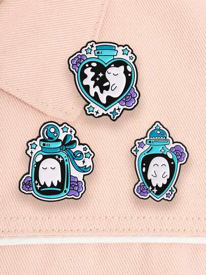 1pc/3pcs Cute Assorted Magic Ghost Bottle Enamel Pins & Brooches, Bag Lapel Pins, Holiday Gifts For Men And Women
