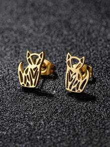 1Pair Stainless Steel Cat Earrings ,Cute Kitten Stainless Steel Earrings For Women/Men Lovely Fashion Animal Jewelry Pet Lover Gift - GED248 - View 3