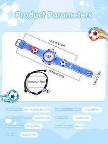 2pcs Boys Gift Set Silicone Strap Football Sports Watch Creative Design LED Light Quartz Wristwatch For Students Adjustable Braided Rope Football Bracelet - Blue - View 4