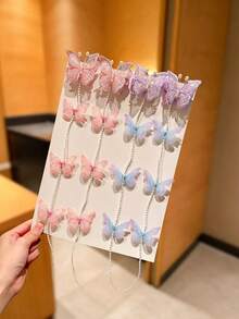 4pcs Girl New Style Vintage Handmade Butterfly Pearl Chain Braided Hair Clip Princess Fairy Headband - Multicolor - View 4