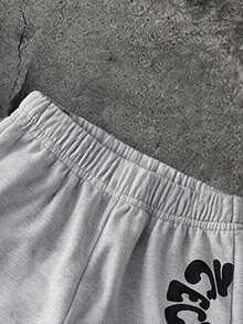 Lurzo Two Pieces Boys' Autumn And Winter Hooded Sweatshirt Set, Large Printed Long Sleeved Top+Comfortable Sweatpants, Outdoor Street Sports Back To School - Grey - View 8