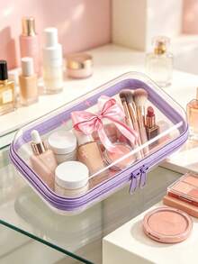 Pink Bow Transparent Makeup Bag, Multifunctional Storage Box,Hair Accessory Storage Box, Ring Necklace Accessories, Storage Box Jewelry Storage Box Medicine Storage Box, Portable Travel Medicine Box ,Christmas Gift - Multicolor - View 8