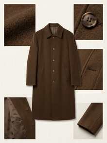 Men's Premium Fabric Brown Long Coat, Classic Collar Button-Up Elegant Winter Overcoat - Brown - View 4