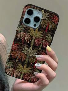 1pc 2D Printed Palm Tree Pattern, Popular Classic New Premium Feel, Retro Luxury Style, Faux Leather Texture, Dustproof Waterproof Soft Shell, Suitable For IPhone18/17/16/15/14/13/12/11/Pro/ProMax/X/XR/XS/XSMAX/7/8/PLUS/Air/Se2/3, Perfect Gift For Friends, Family, Couples, Yourself, Birthday, Holiday. - Black - View 8