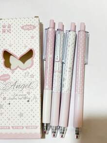 4pcs Pink Angel Wings Clickable Pens, Korean Ins Style Quick-Dry Black Neutral Ink 0.5mm Student Exam Practice Pen Office Signature Pen - Angel Wings - View 7
