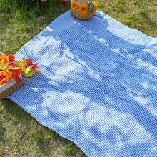Blue & White Plaid Picnic Mat, Outdoor Cream Style Waterproof Camping Mat, Portable Foldable Grass Pad For Outings - Blue Plaid - View 4