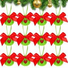 12pcs Green Fuzzy Christmas Ball Ornaments, Fuzzy Elf Decorations With Red Bows - Multicolor - View 2