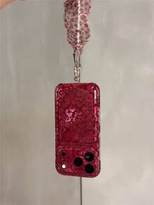Personalized Fashion Burgundy Leopard Print Phone Case Compatible With Apple 18 Pro Max, 17 Pro, New 16 Pro, 15 Pro, Lace Wrist Strap, Unique Anti-Drop Protective Cover - Red - View 4
