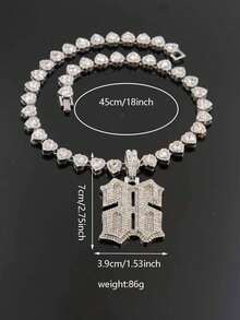 European & American Hip Hop Full Rhinestone Reverse Number 66 Pendant Necklace, Heart Tennis Chain, Unisex Street Rap Cool Fashion Accessory Gift - Reverse Number 6 - View 7