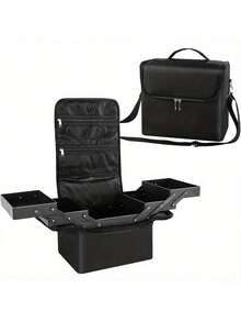 Portable Large Capacity Professional Makeup Organizer Box (29 X 21 X 27 Cm) With Shoulder Strap; Nylon Material (Random Zipper Color). - Multicolor - View 1