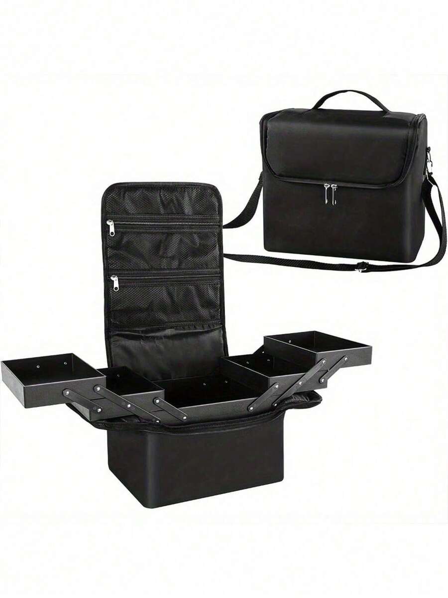 Portable Large Capacity Professional Makeup Organizer Box (29 X 21 X 27 Cm) With Shoulder Strap; Nylon Material (Random Zipper Color). - Multicolor - View 1
