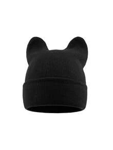 1 chiếc mũ len beanie tai mèo đan tùy chỉnh, mũ mùa đông in chữ cá nhân hóa, phong cách Hàn Quốc Y2K dễ thương, mũ ấm có gập vành - Nhiều màu - Xem 9