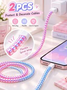 1.4M Flower Shaped Charging Cable Protector Coil Spring Cord, Flexible Protection For Phone/Computer Charging Cables, Compatible With Apple & Smartphones - White - View 12