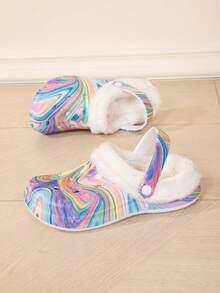 Winter Fuzzy Lined Clogs Anti Slip Warm Plush Indoor Outdoor Hole Slippers - White - View 1