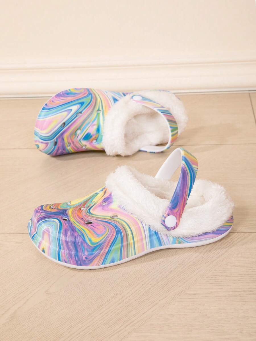 Winter Fuzzy Lined Clogs Anti Slip Warm Plush Indoor Outdoor Hole Slippers - White - View 1